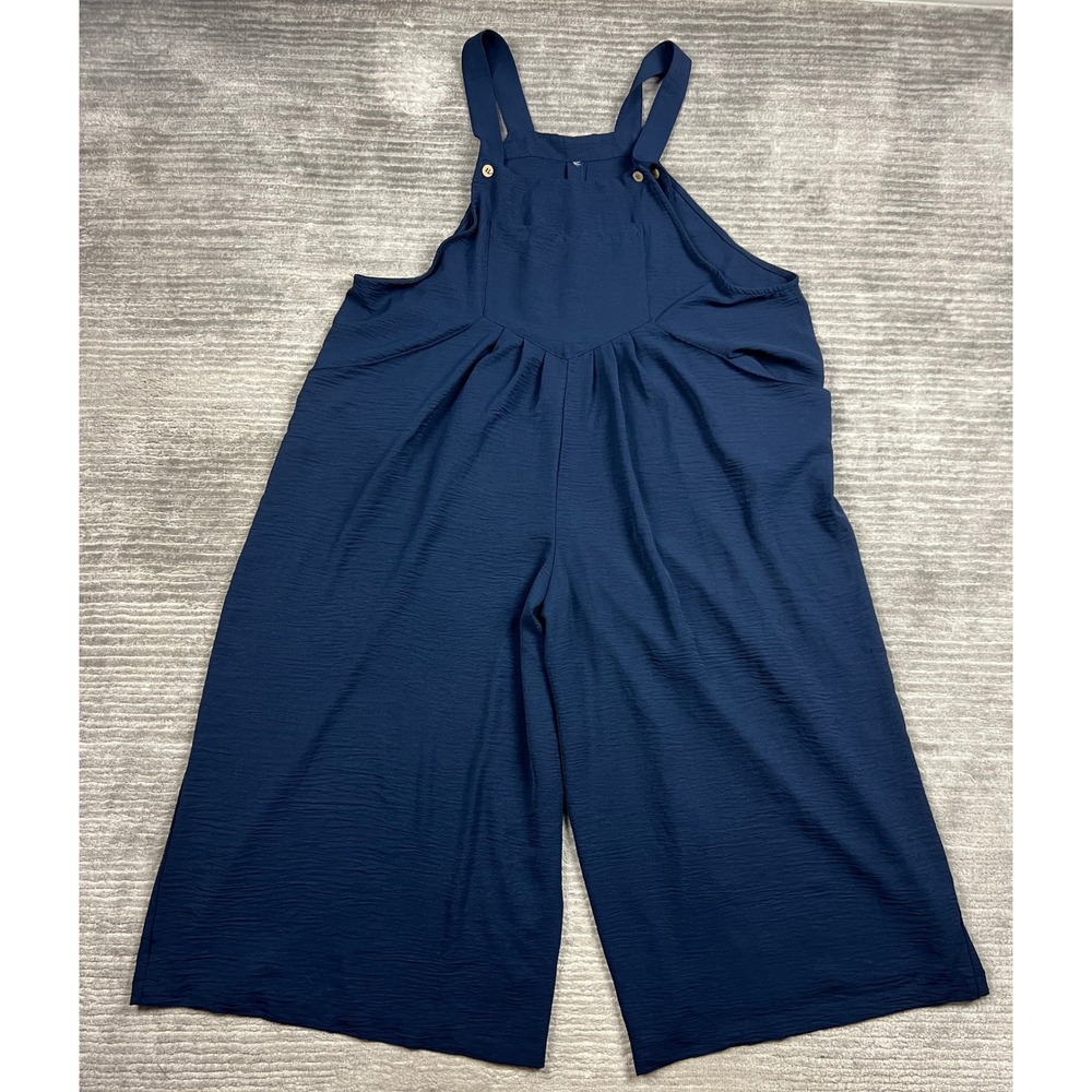Unbranded Overalls Women 3 Navy Blue Wide Leg Cropped Bib Pocket Relaxed Fit